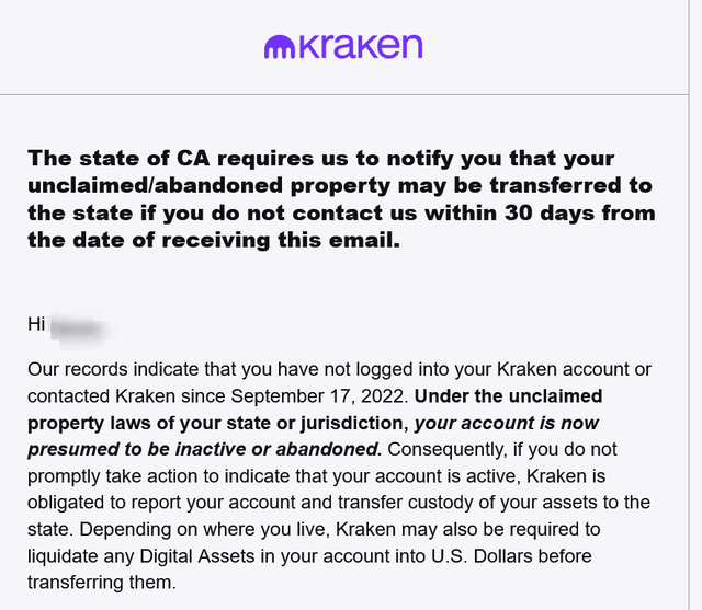 Got a Kraken notice about forgotten crypto from 2022...