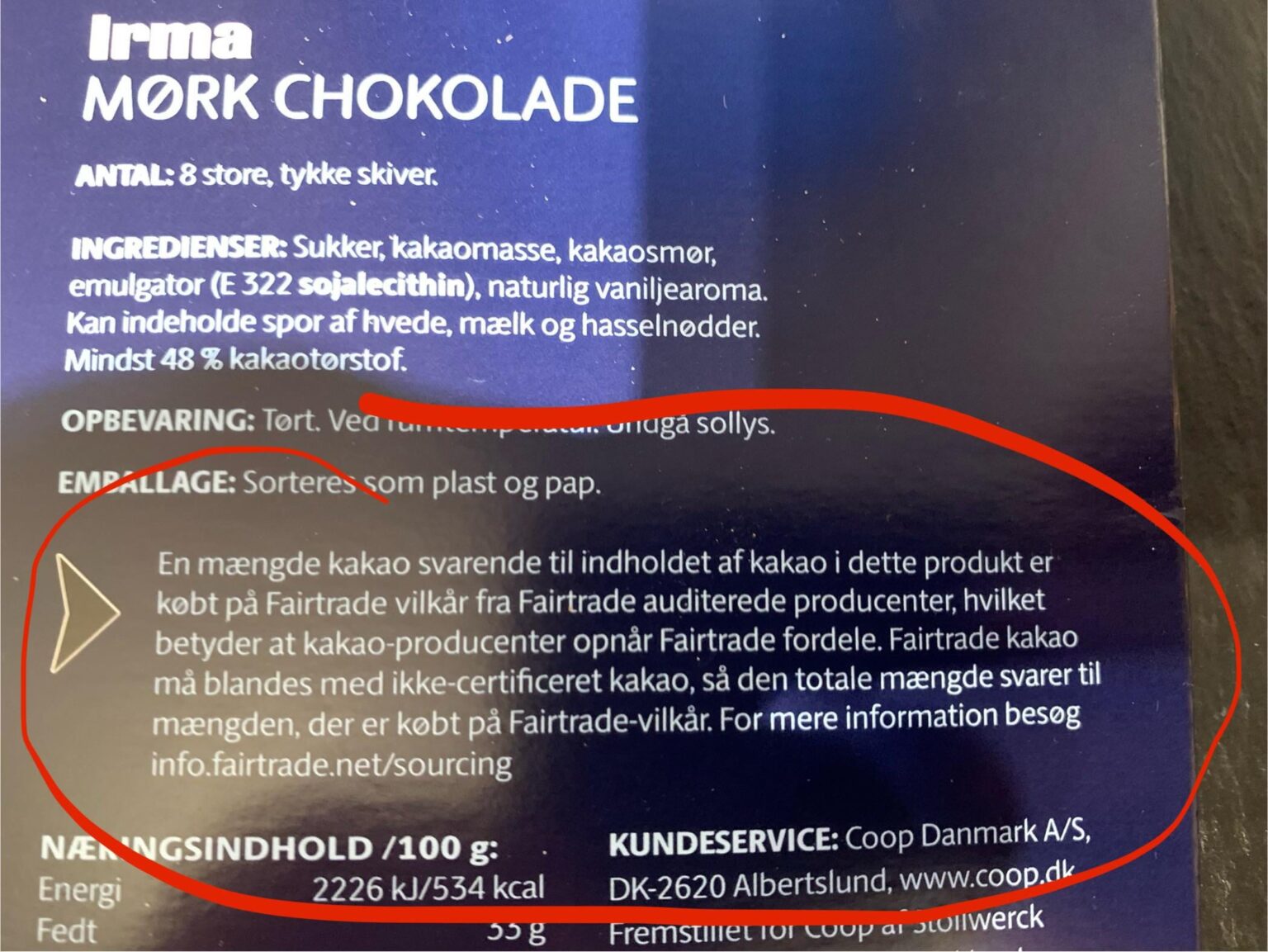 Can someone explain how much Fairtrade cocoa is in Irma's spread chocolate?