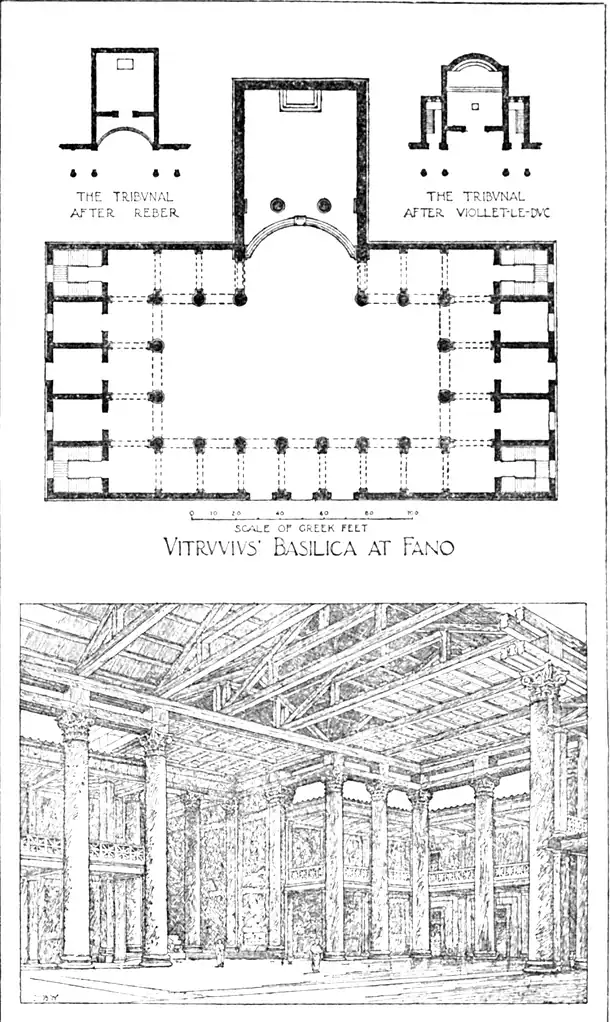 Ornate ancient basilica architectural plans and interior sketch, historical church design, classical building layout.