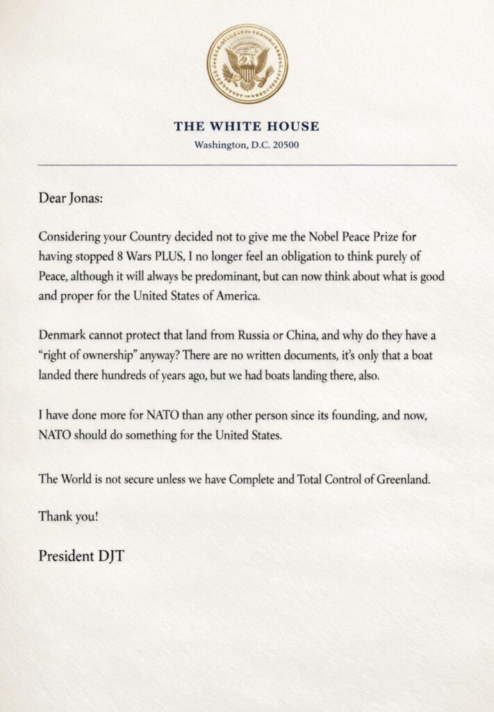 The letter that Donald Trump sent to Prime Minister Jonas Gahr Støre of Norway is insane!