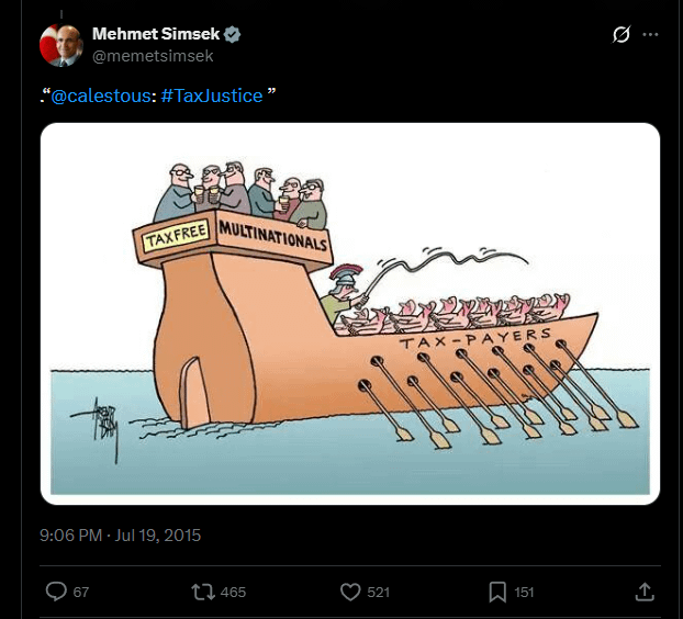 Post by Minister of Treasury and Finance Mehmet Şimşek on July 19, 2015.