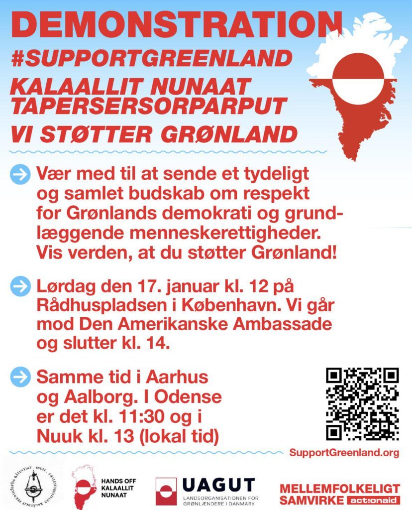 Demonstrations in the larger Danish cities tomorrow against the American aggressions directed at Greenland