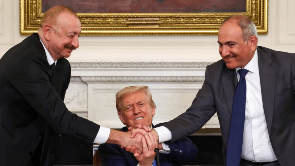 Ilham Aliyev, Donald Trump and Nikol Pashinyan at a meeting in Washington on 8 August
How Azerbaijan spent 2025