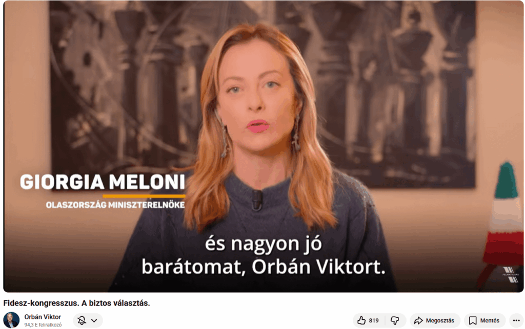 Italian PM Giorgia Meloni campaigned in favour of Orbán today (transcript and more in the comments)