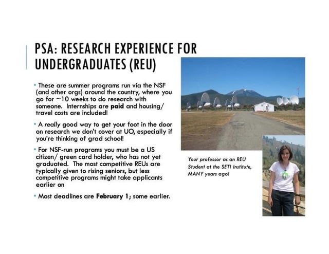 Astronomer here! Are you an undergrad (or know one) interested in doing a paid summer research internship in astronomy? I made some slides for my students about opportunities and wanted to share them here! (With bonus slide of non-US opportunities.)