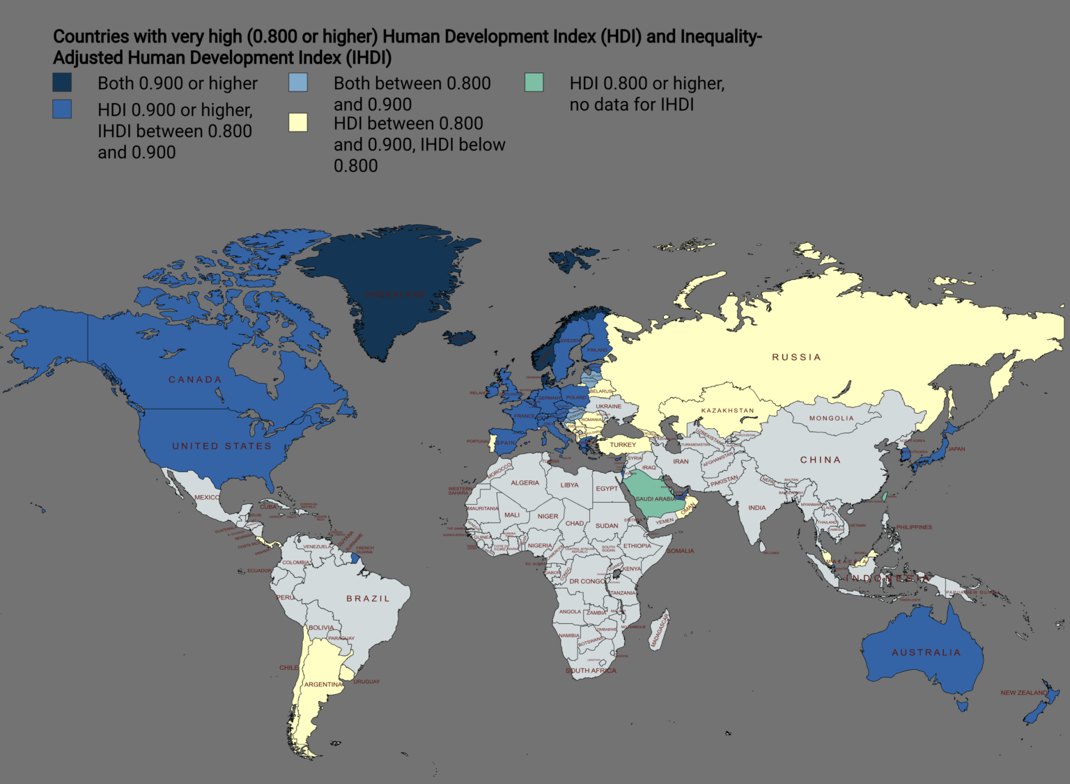 [OC] Countries with very high Human Development Index and Inequality-Adjusted Human Development Index