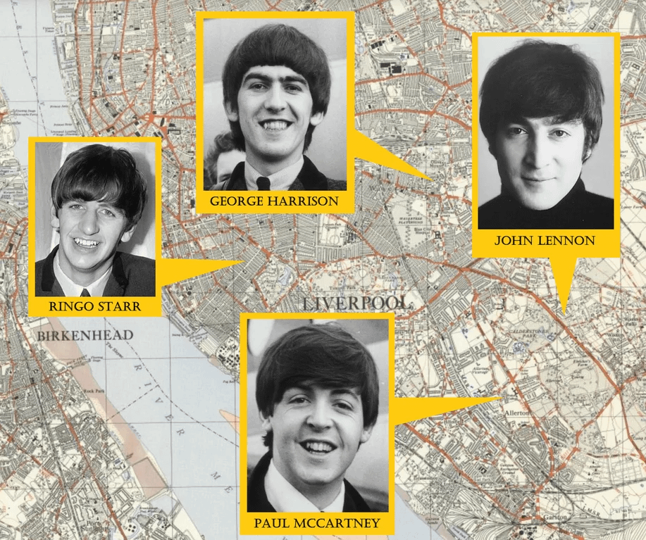John Lennon, Paul McCartney, George Harrison & Ringo Starr all lived within a couple of miles of each other on the eve of the British Invasion