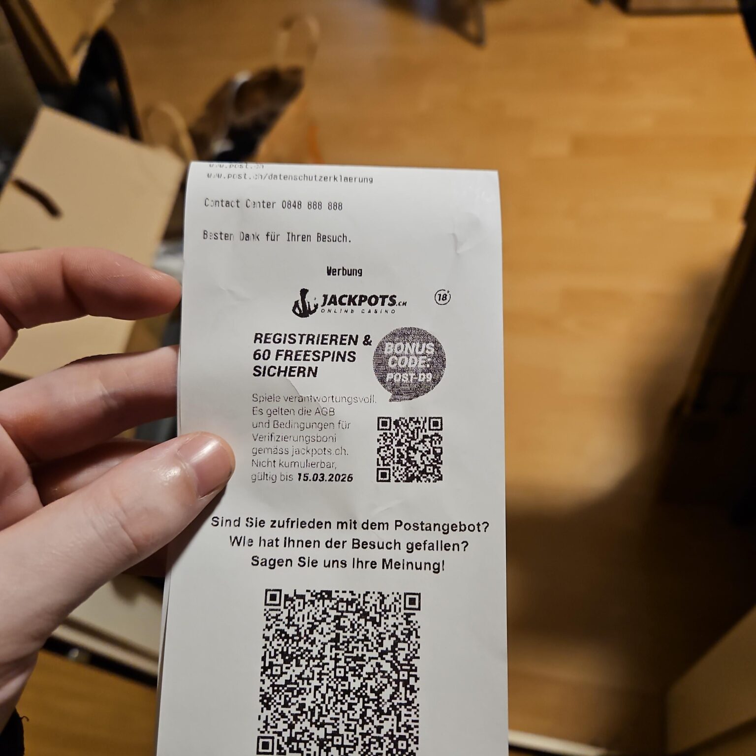 I dont think it is ok that our swiss post does advertisements for online gambling on their receipts who does agree with me?