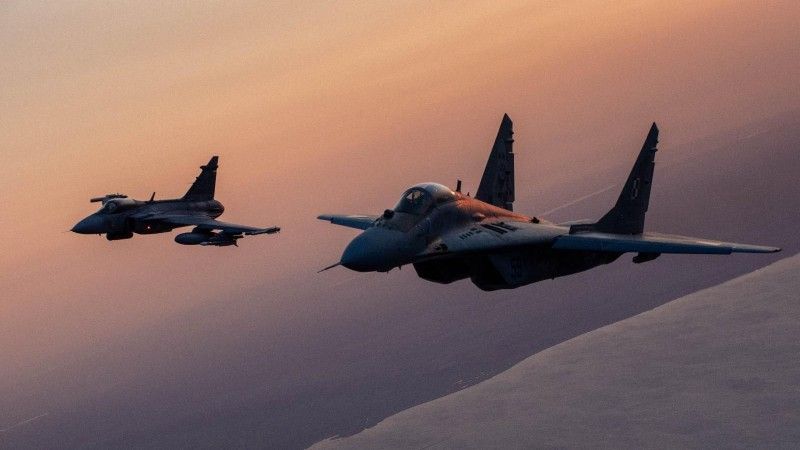 Polish MiG-29 and a Gripen with Meteor missiles in the background
