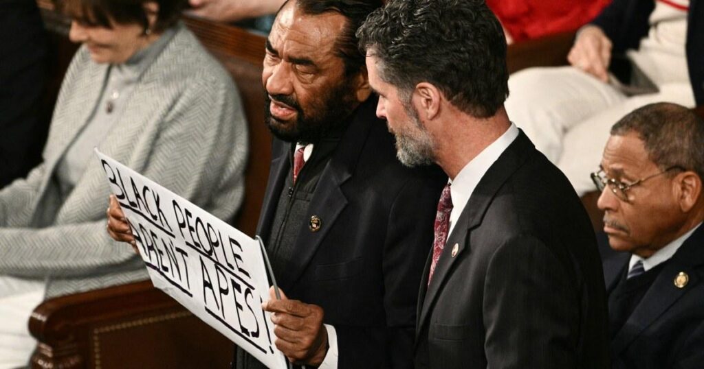 Rep. Al Green ejected from Trump's State of the Union after holding a 'Black people aren't apes' sign