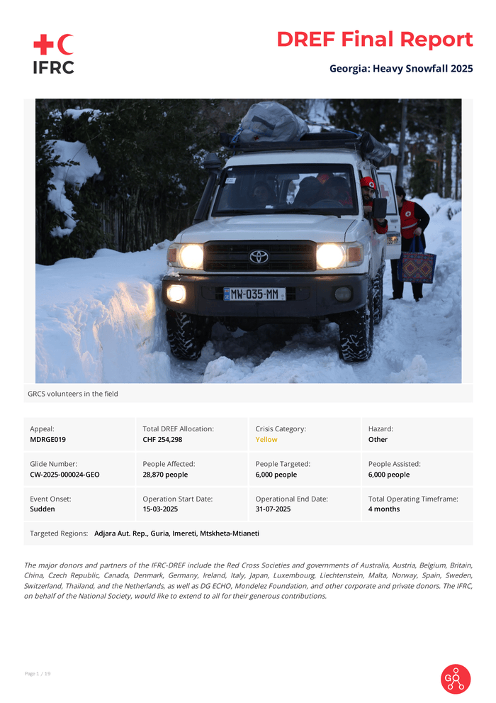 Georgia Heavy Snowfall 2025 I DREF MDRGE019 Final Report - Georgia
