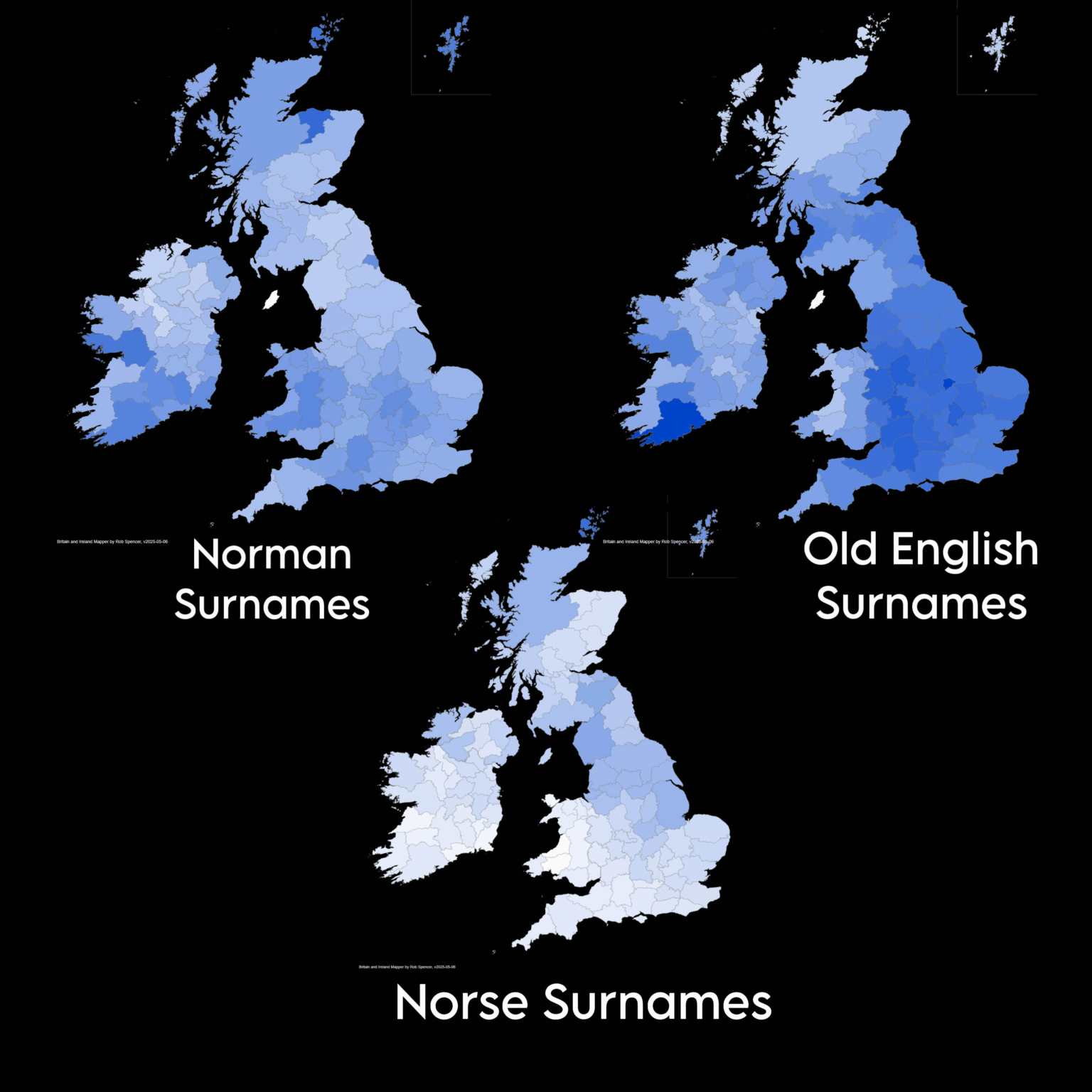 Frequencies of different surname groups in the U.K. and Ireland