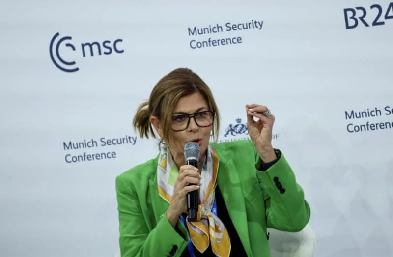 Hind Kabawat, Director for Interfaith Peacebuilding at the Center for World Religions, Diplomacy and Conflict Resolution at George Mason University, speaks during the Munich Security Conference (MSC) in Munich, Germany, February 15, 2025. (credit: REUTERS/WOLFGANG RATTAY)