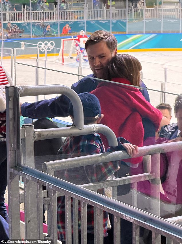 JD Vance was seen going to his seat at the women's hockey match between the United States and Czechia on February 5