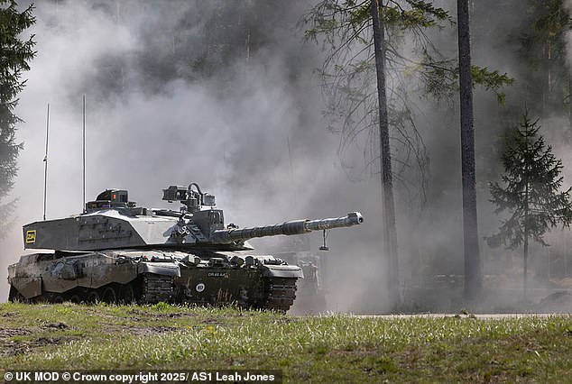 A Challenger 2  (pictured) main battle tank is seen here deployed on exercise Hedgehog in Estonia