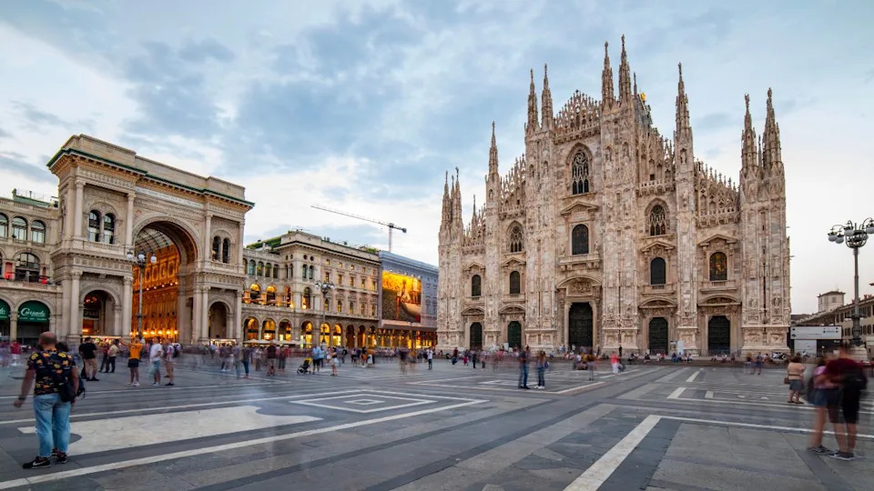 Milano, Italy - July 3, 2019: Duomo di Milano Cathedral in Duomo Square. (Piazza del Duomo or Duomo Square). Milano, Italy.
