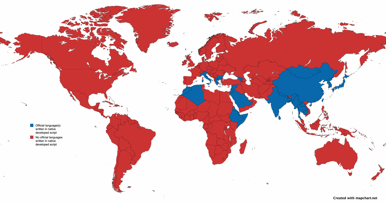 Countries where the official language is primarily written in a script created within their modern territory