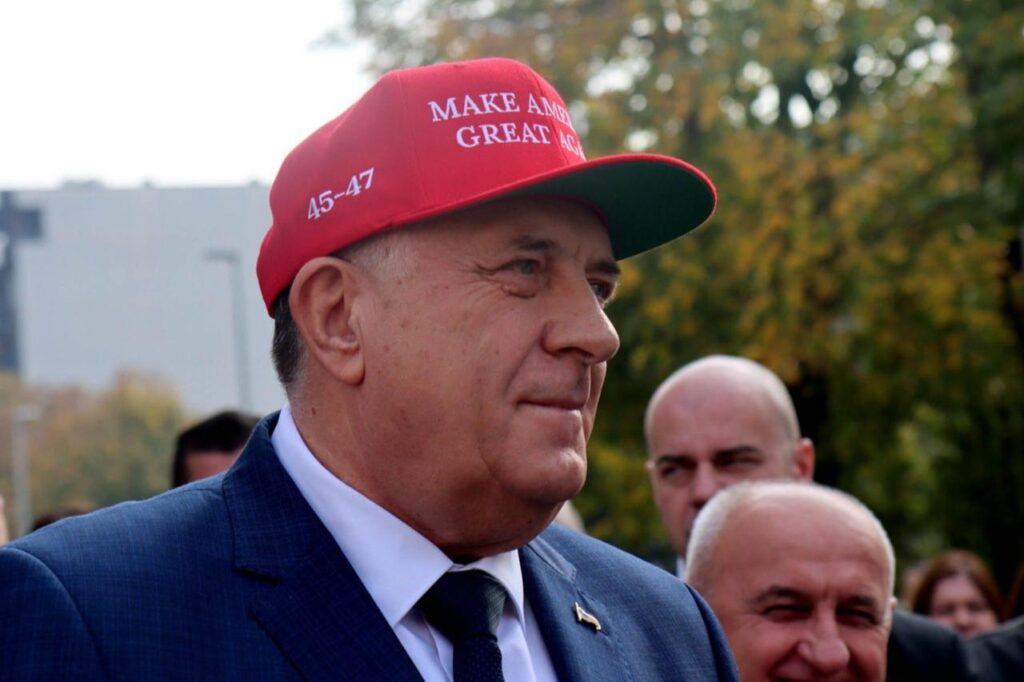 Then-Republika Srpska entity leader Milorad Dodik seen wearing a Trump MAGA cap in Banja Luka, Bosnia and Herzegovina, Nov. 6, 2024. (Photo via X/@MiloradDodik)