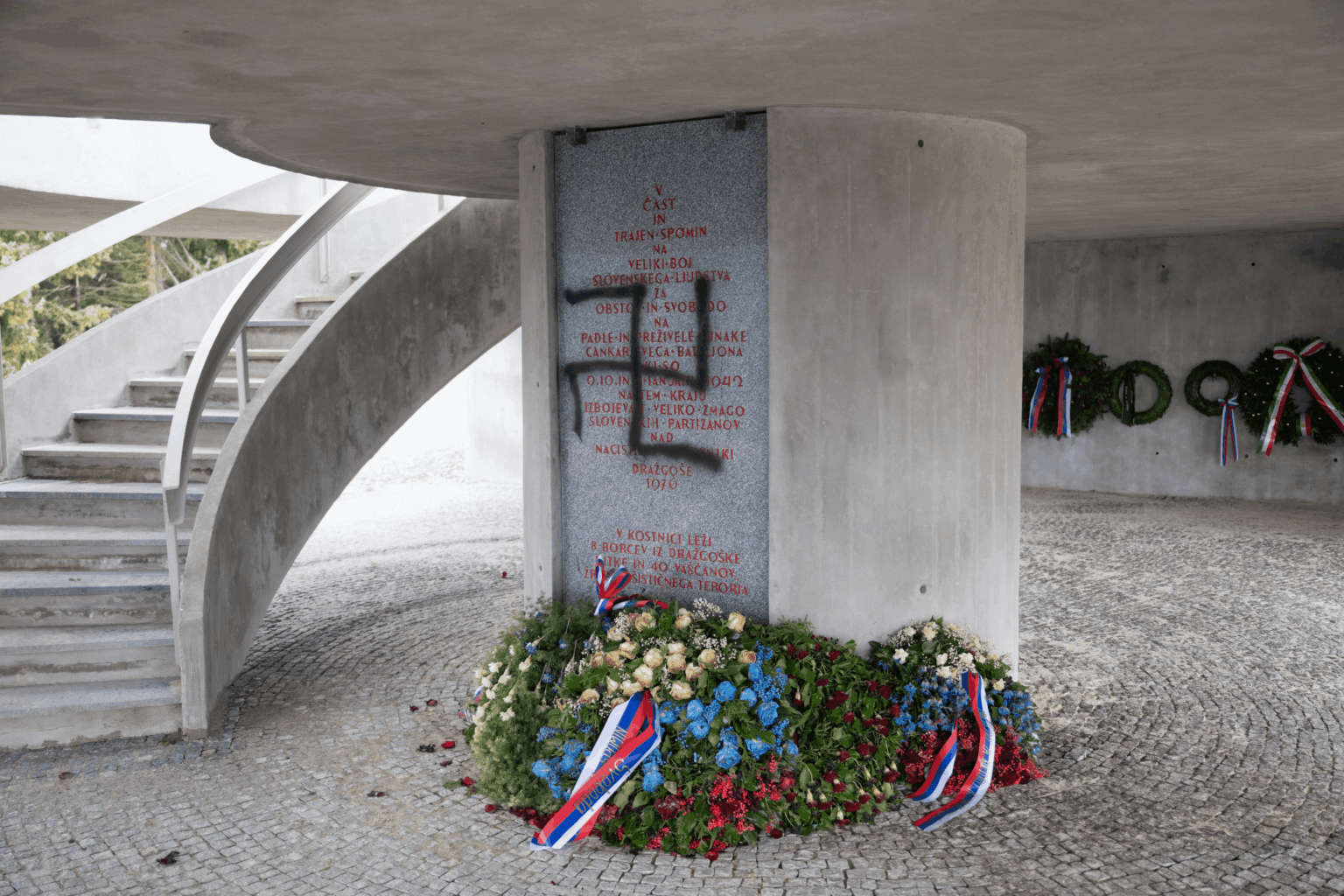 Vandalized monument in Dražgoše