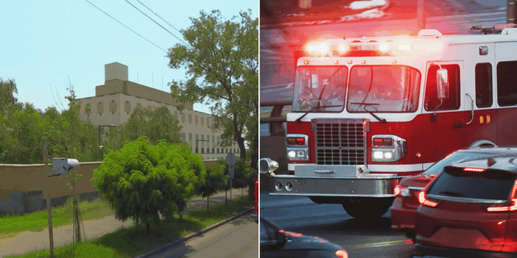 Car EXPLODES outside embassy as emergency services swarm scene Car EXPLODES outside embassy as emergency services swarm scene