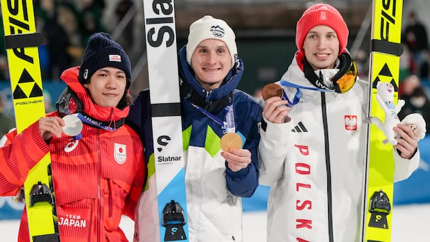 Slovenia's Domen Prevc lands big ski jump to capture gold on large hill