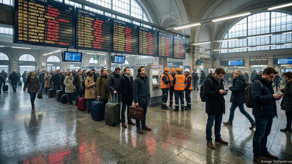Belgium Braces for 72-Hour Rail Strike Over Pension Clash Crowded Brussels Central station with passengers under departure boards during rail strike disruptions.