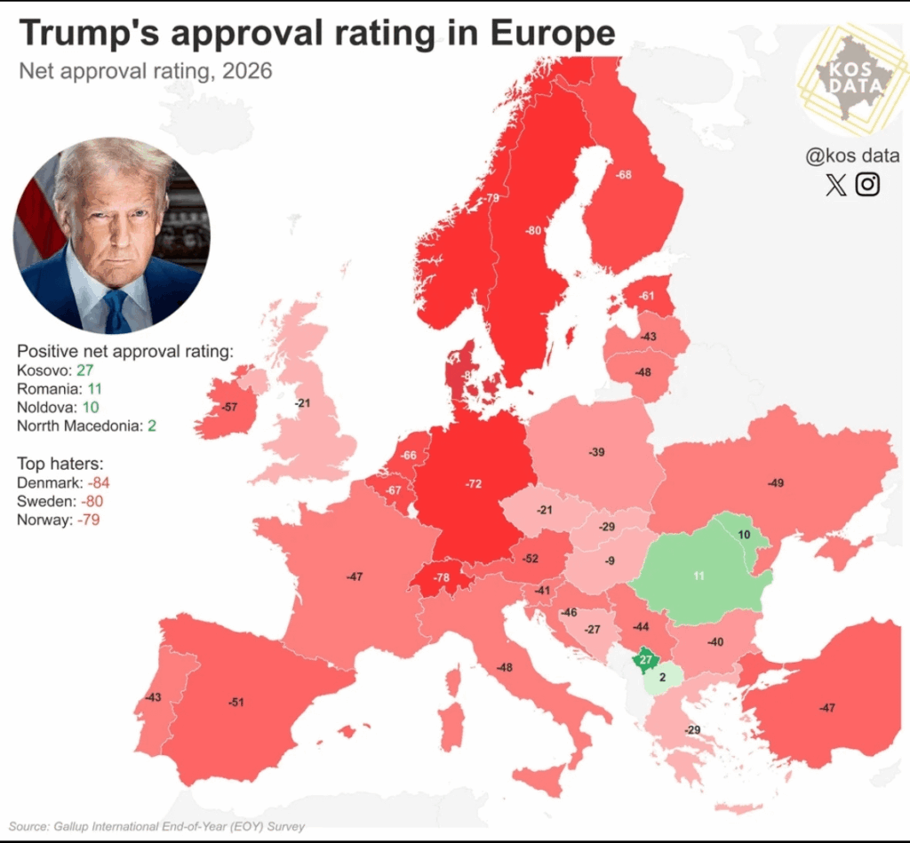 Trump's approval rating in Europe, 2026