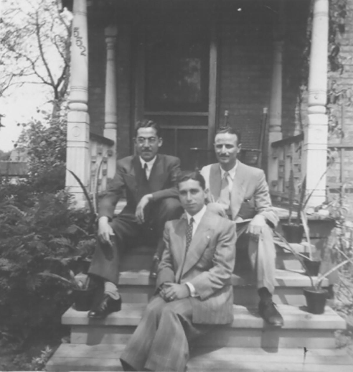 Frank Cauchi (back row, left), who was living with the de Dominico family when Bunny arrived, pictured with Joe Segona (right) and an unidentified man, in London, Ontario, 1948. Photo: Frank Cauchi