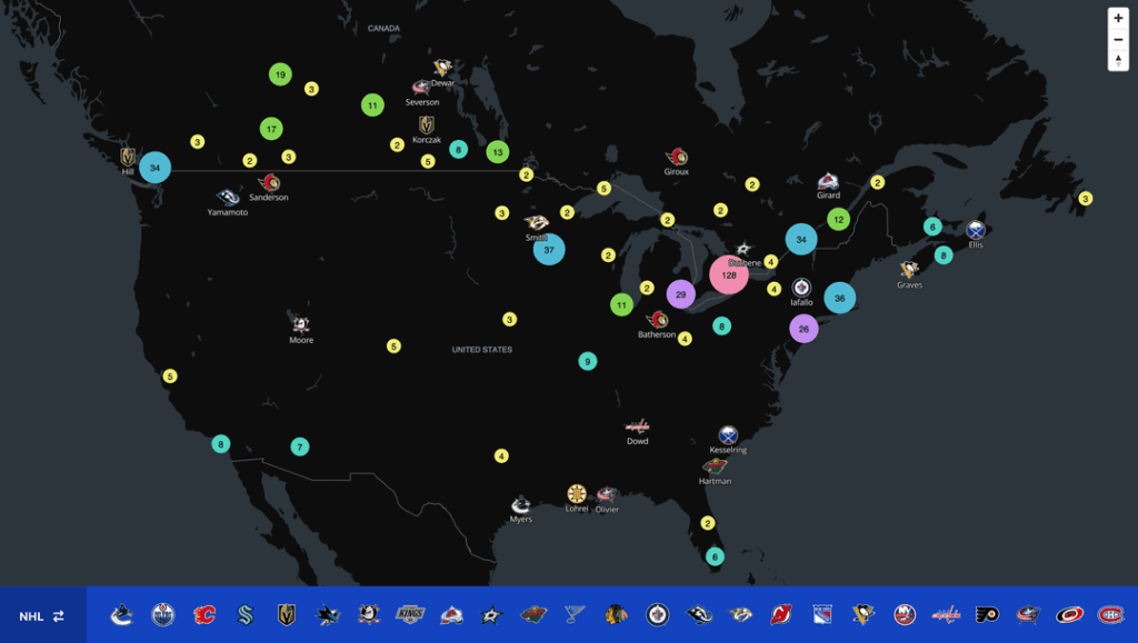 Interactive Map of all NHL players by birthplace