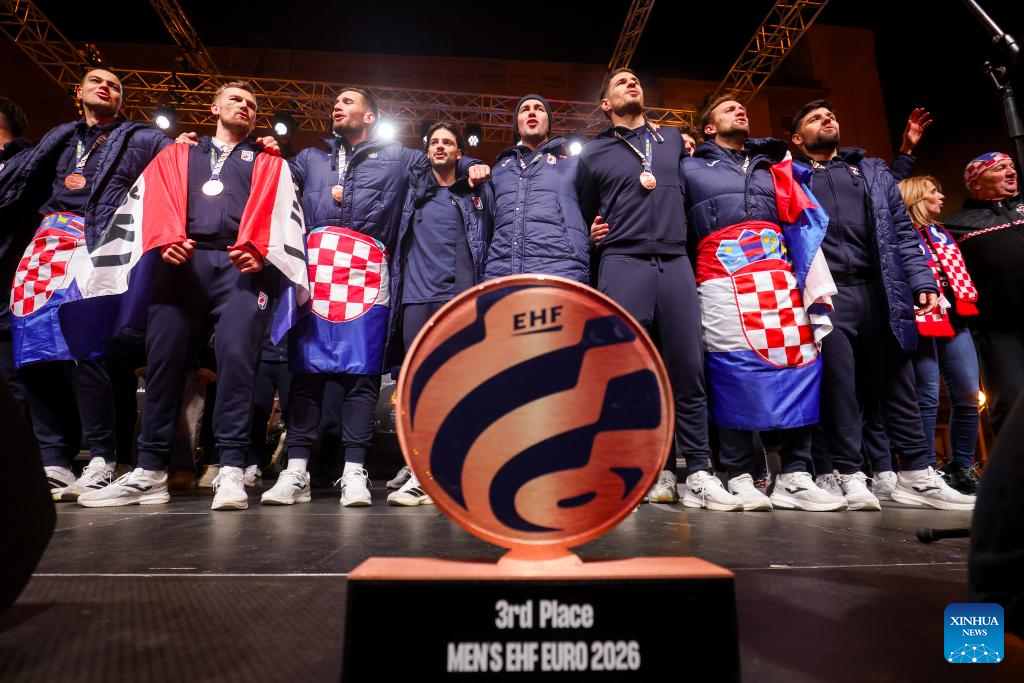 Ceremonial welcome held for Croatian Handball Team players in Zagreb-Xinhua