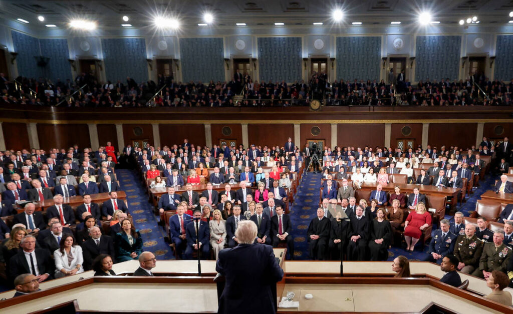 President Donald Trump delivers the State of the Union address to a joint session of Congress i ...