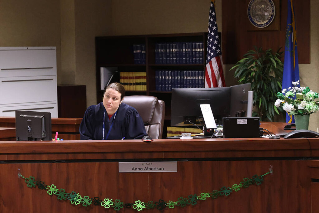 Attorney fears Southern Nevada Water Authority will dox plaintiffs | Environment District Judge Anna Albertson presides in court in the Phoenix Building adjacent to the Regiona ...