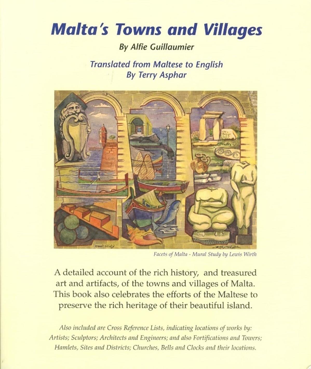 Front cover of Malta’s Towns and Villages, by Alfie Guillaumier, translated into English by Bunny’s sister, Terry Asphar.