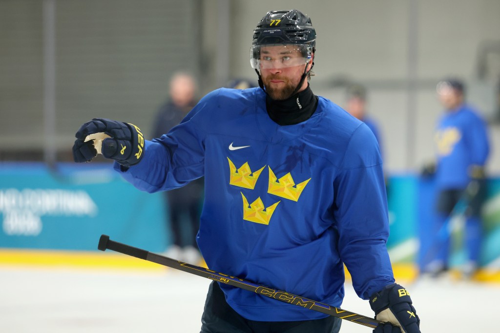 Victor Hedman of Team Sweden takes part during training on day two of the Milano Cortina 2026 Winter Olympic games at Milano Santagiulia Ice Hockey Arena on February 08, 2026 in Milan, Italy. 