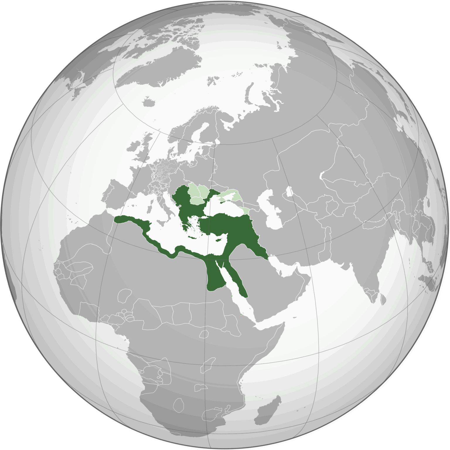 Map of the Ottoman Empire in 1683, at its greatest territorial extent. Tributary states are shown in light green.