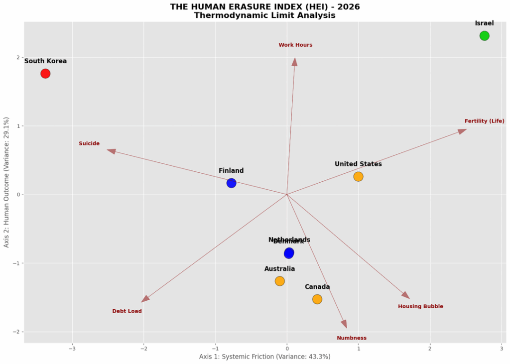 I built an index mapping "Macroeconomic Burnout" using PCA on World Bank, OECD data. It reveals two distinct phases of systemic failure: Explosion (Argentina) vs. Implosion (South Korea).