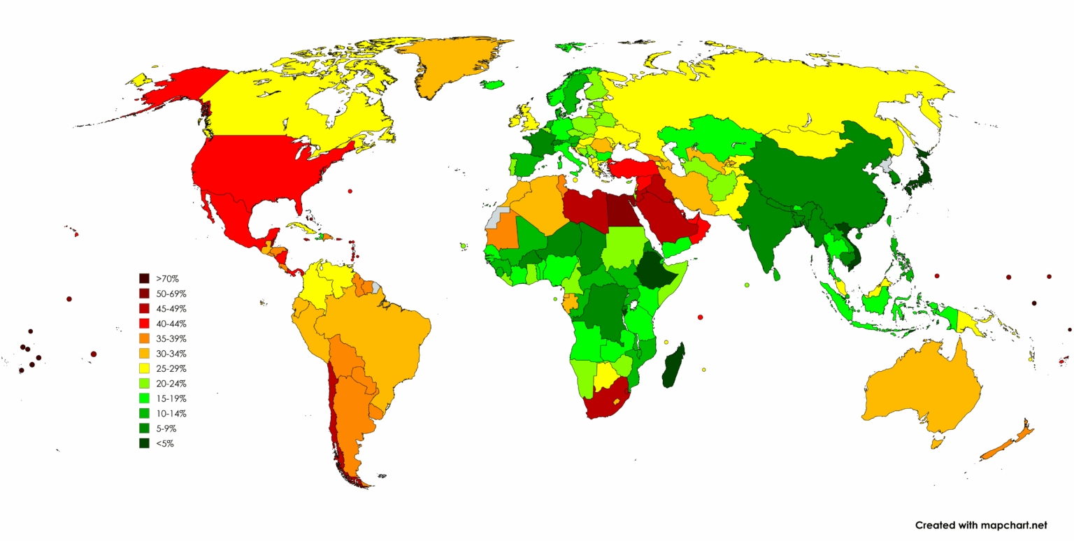 Female obesity rate by country