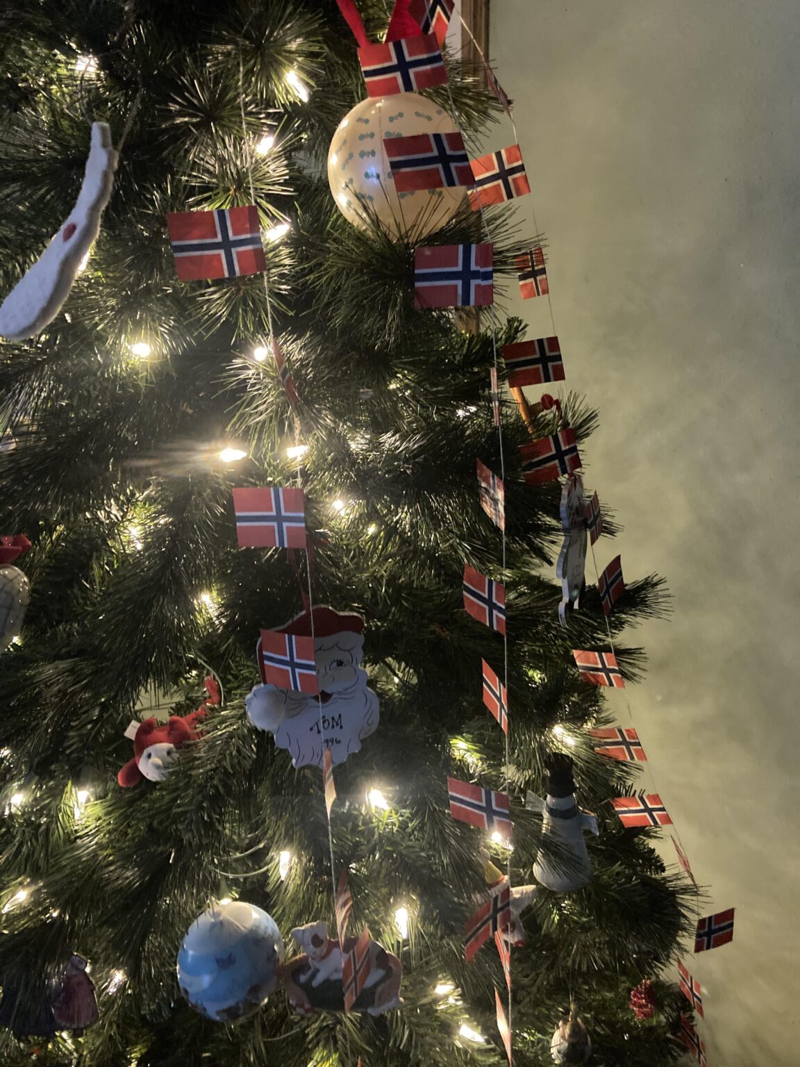 CUTE Norwegian Flag decorations on my still up Christmas tree :0
