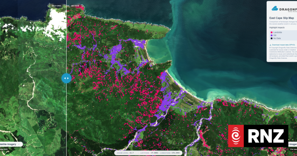 New satellite imagery shows recent storms triggered more than 11,000 slips on East Cape