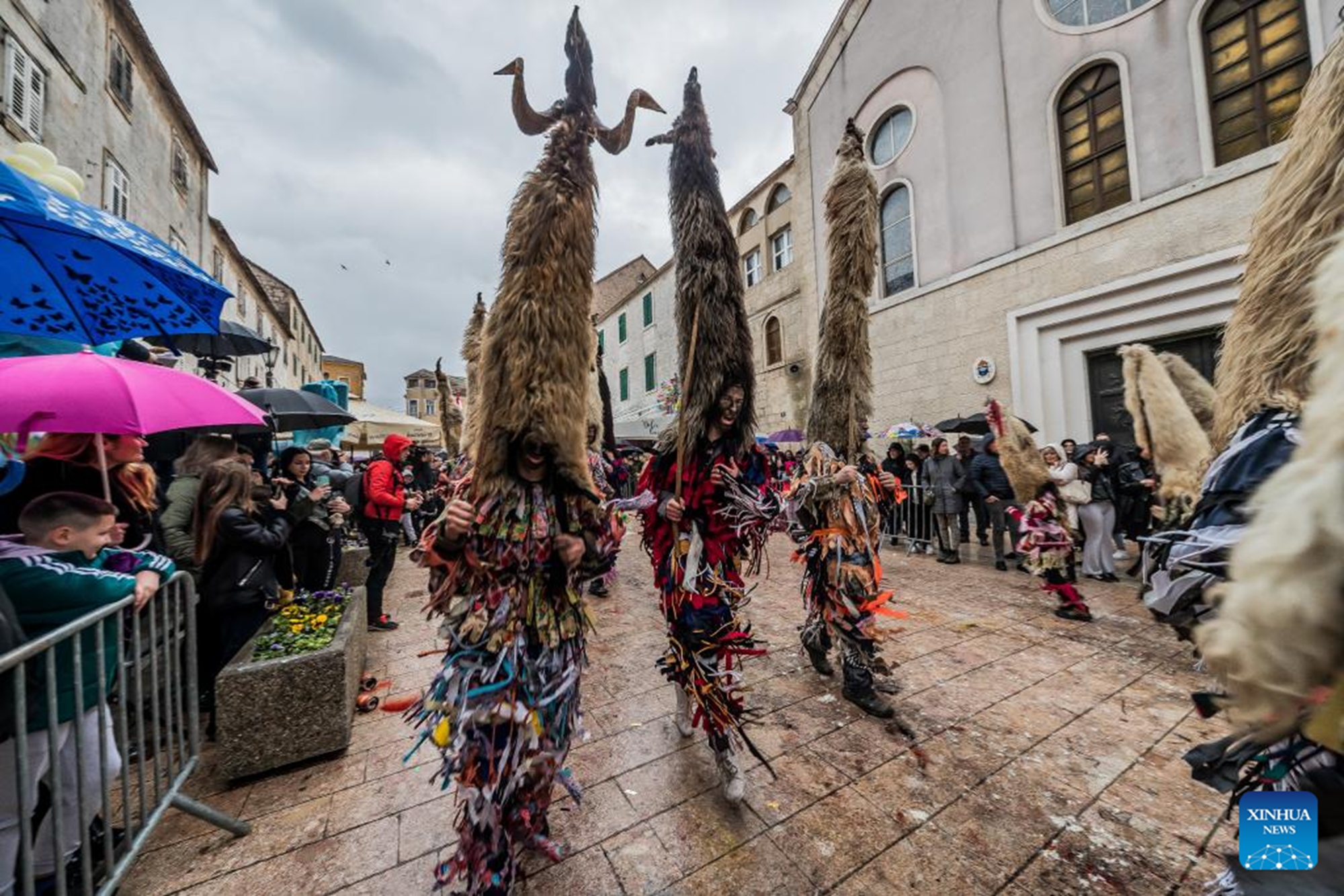 People participate in a carnival parade in Samobor, Croatia, Feb. 14, 2026. (Marko Prpic/PIXSELL via Xinhua)