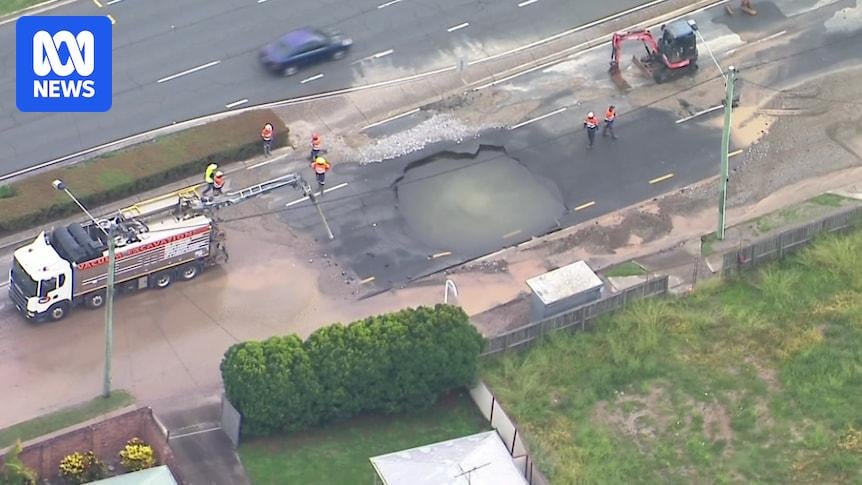 Schools without working toilets and road damaged after burst water main in Brisbane's east
