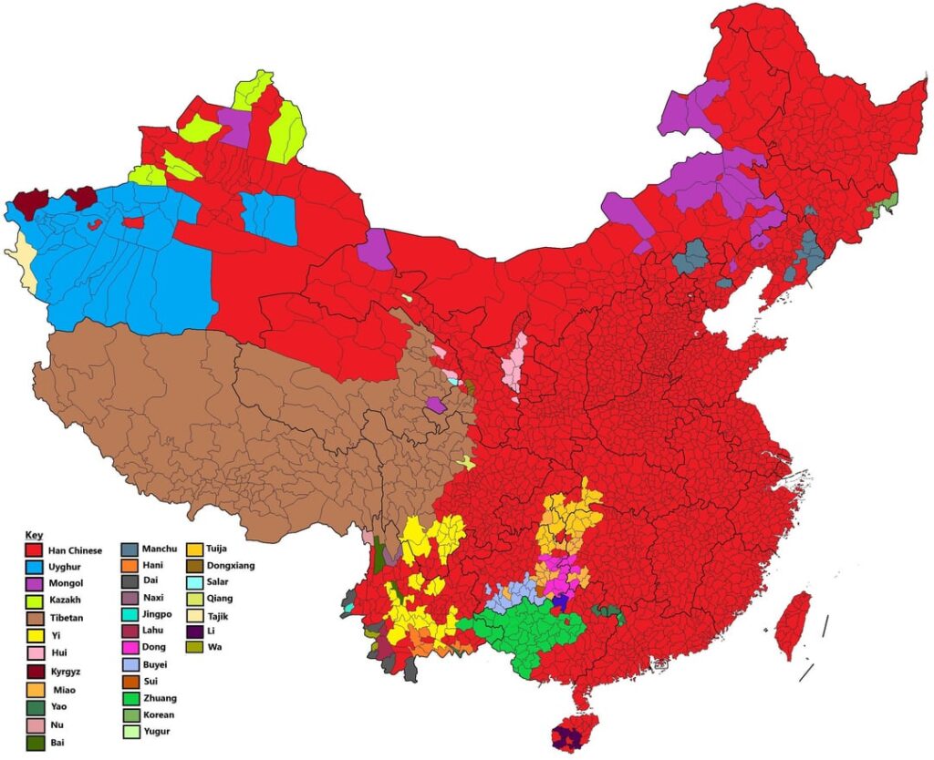 Approximate distribution of the setlement of various ethnic group in china.