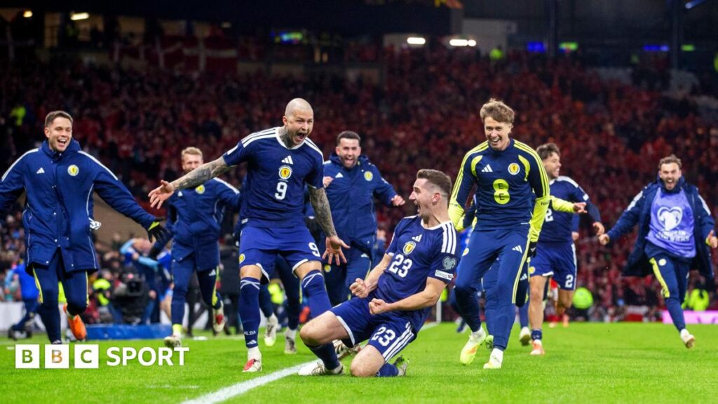 Scotland midfielder Kenny McLean celebrates scoring against Denmark