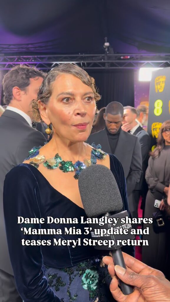 NBCUniversal Entertainment chairman Dame Donna Langley teases ‘Mamma Mia 3’ on the #BAFTAs red carpet and says “If Meryl Streep would like to come back, we’ll find a way to bring her back.” Langley received the BAFTA Fellowship Award tonight.