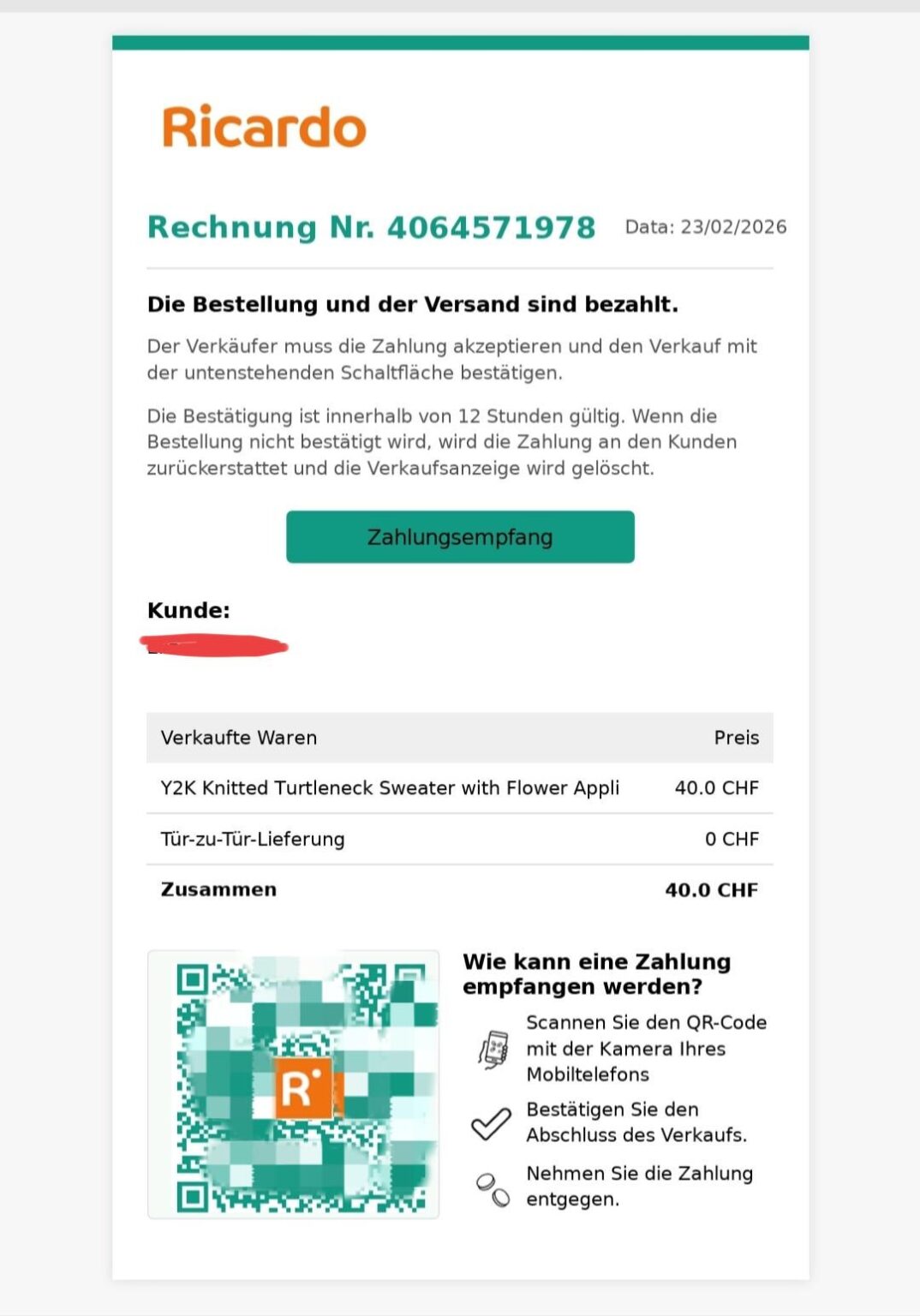 First Ricardo sale and I think I'm being scammed