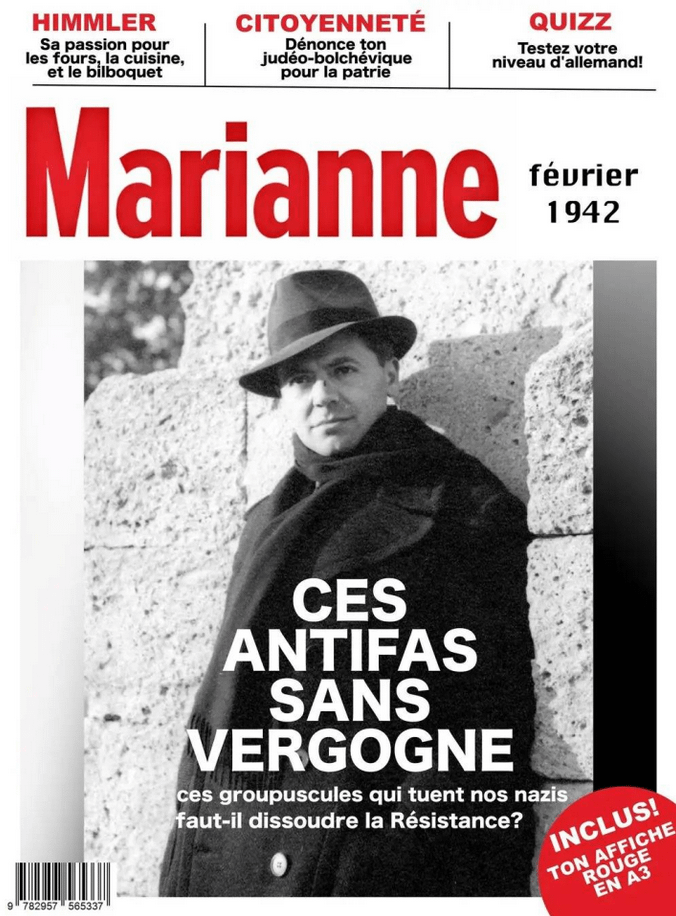Parody of Marianne with its current editorial line if the magazine came out in 1942