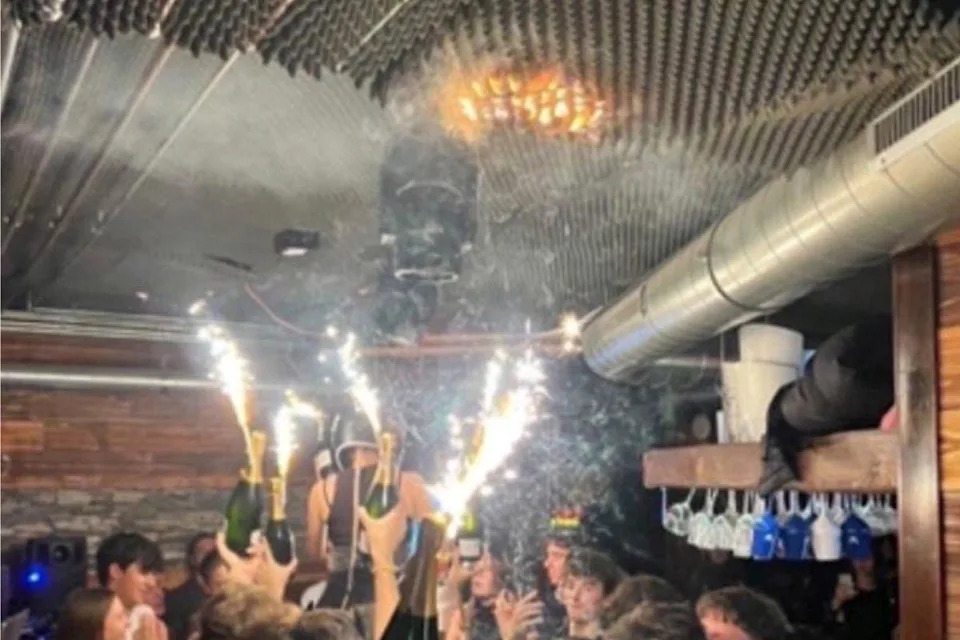 The fire broke out after sparklers attached to a champagne bottle set align foaming on the ceiling, investigations so far have suggested (X)