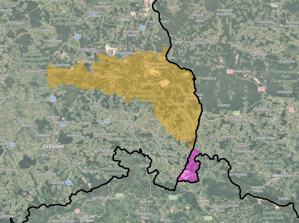 Map of the part of Silesia that remained german after WW2 and the part of Saxony that became polish after WW2