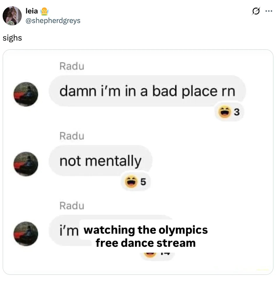 Messages express humorous frustration over emotional response to Olympic free dance stream
