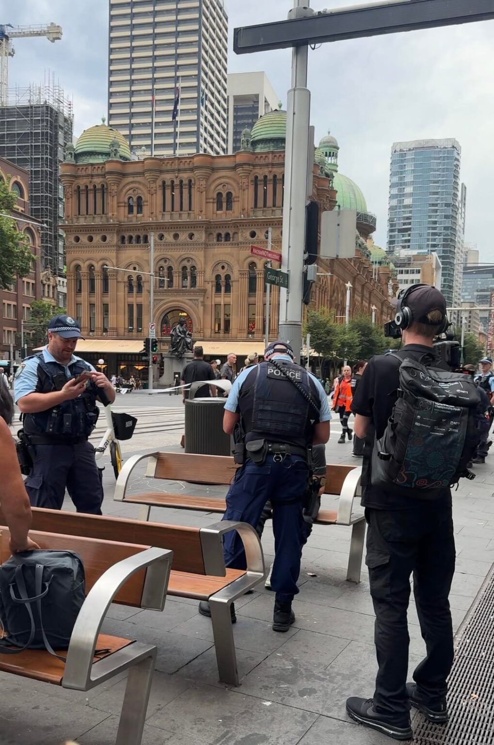 police searching bags in town hall
